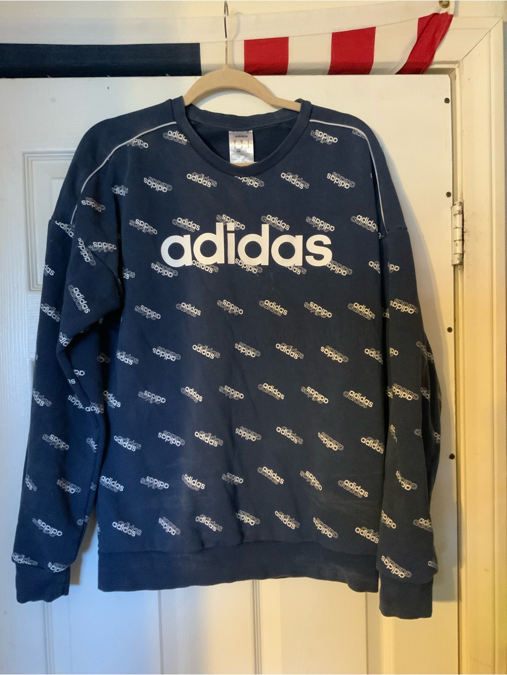 adidas Navy Crewneck Sweatshirt with White Logo Print